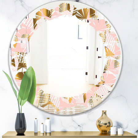 Gold and Rose Cubes II - Modern Round or Oval Wall Mirror - Leaves