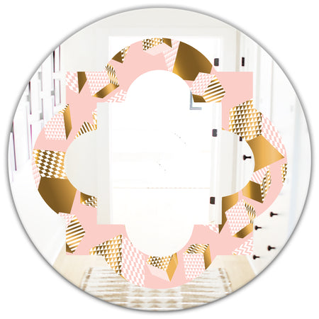 Gold and Rose Cubes II - Modern Round or Oval Wall Mirror - Quatrefoil