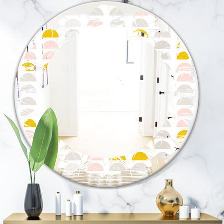 Retro Pastel Circular Pattern III - Modern Round or Oval Wall Mirror - Leaves