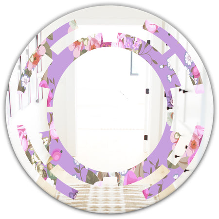 pattern with country roses - Modern Round or Oval Wall Mirror - Space