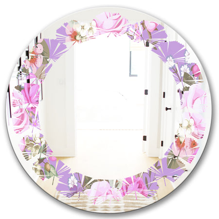 pattern with country roses - Modern Round or Oval Wall Mirror - Leaves