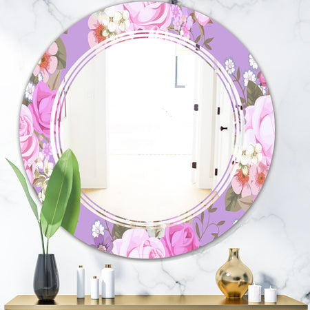 pattern with country roses - Modern Round or Oval Wall Mirror - Triple C