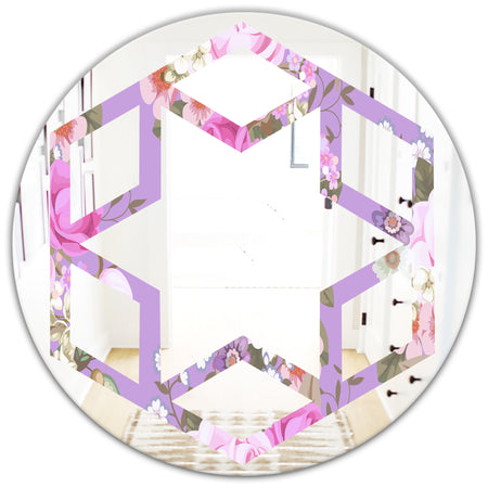 pattern with country roses - Modern Round or Oval Wall Mirror - Hexagon Star