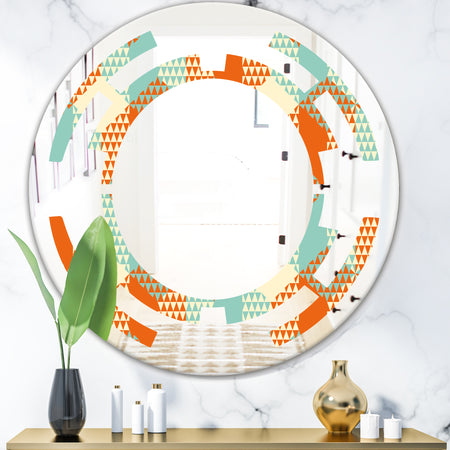 Retro Hexagon Pattern VIII - Modern Round or Oval Wall Mirror - Space