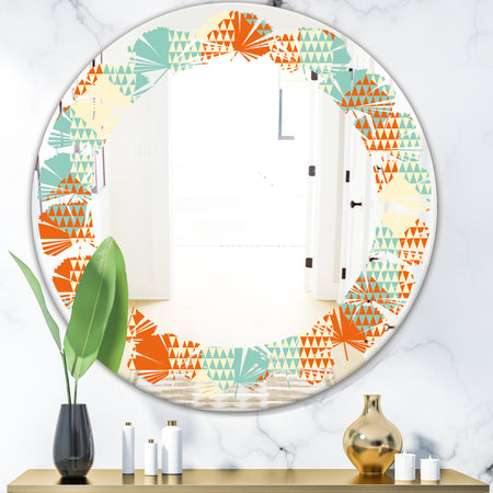 Retro Hexagon Pattern VIII - Modern Round or Oval Wall Mirror - Leaves