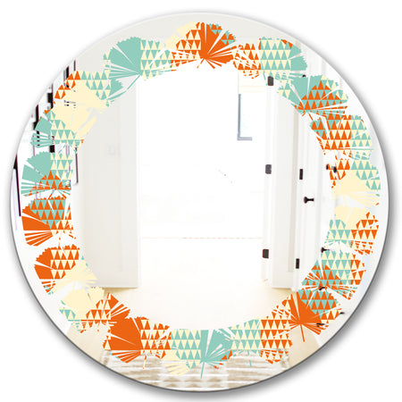 Retro Hexagon Pattern VIII - Modern Round or Oval Wall Mirror - Leaves