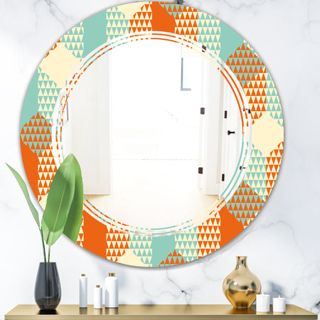 Retro Hexagon Pattern VIII - Modern Round or Oval Wall Mirror - Triple C