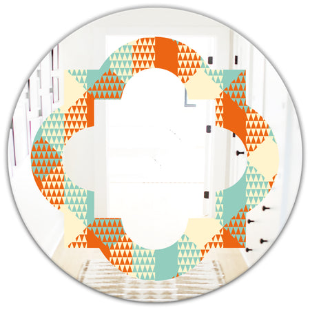 Retro Hexagon Pattern VIII - Modern Round or Oval Wall Mirror - Quatrefoil