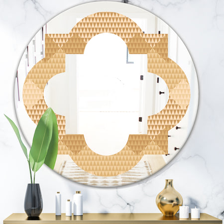 Beige Retro Triangular Wave - Modern Round or Oval Wall Mirror - Quatrefoil
