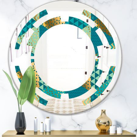 Gold and Blue Dynamics I - Modern Round or Oval Wall Mirror - Space