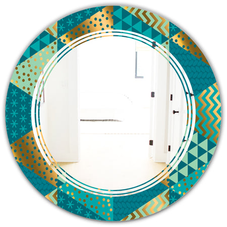 Gold and Blue Dynamics I - Modern Round or Oval Wall Mirror - Triple C