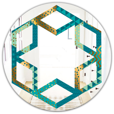 Gold and Blue Dynamics I - Modern Round or Oval Wall Mirror - Hexagon Star