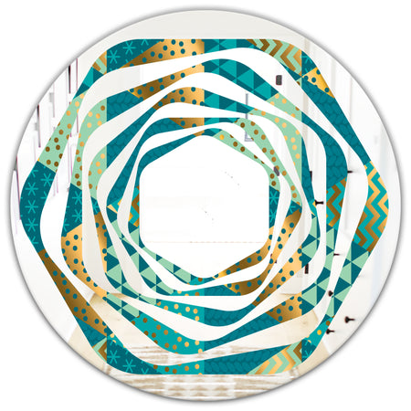 Gold and Blue Dynamics I - Modern Round or Oval Wall Mirror - Whirl