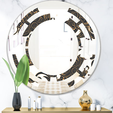 Retro Indian Floral Batik I - Modern Round or Oval Wall Mirror - Space