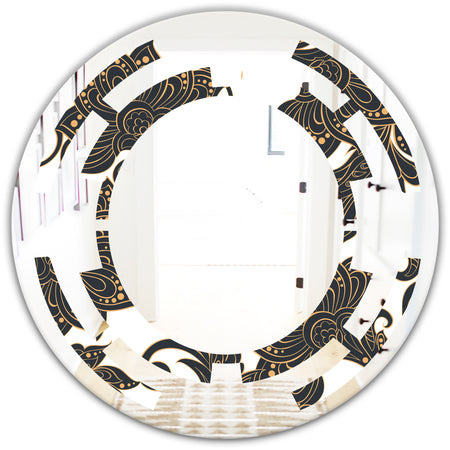 Retro Indian Floral Batik I - Modern Round or Oval Wall Mirror - Space