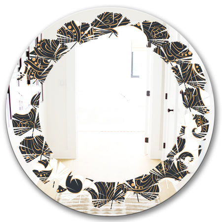 Retro Indian Floral Batik I - Modern Round or Oval Wall Mirror - Leaves