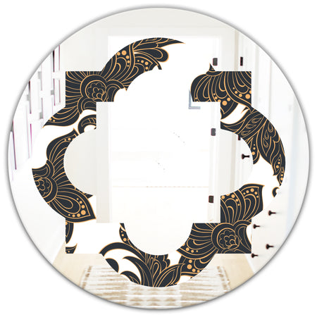 Retro Indian Floral Batik I - Modern Round or Oval Wall Mirror - Quatrefoil
