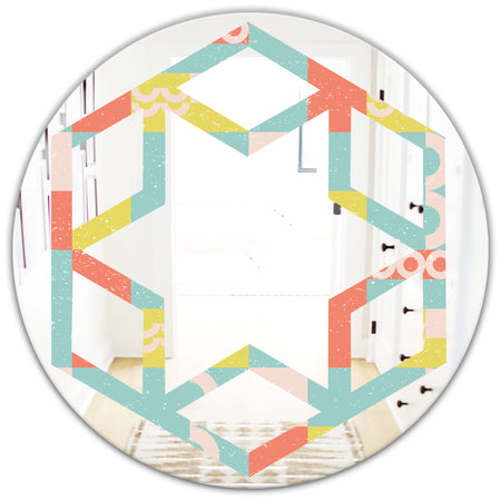 Retro Abstract Design III - Modern Round or Oval Wall Mirror - Hexagon Star