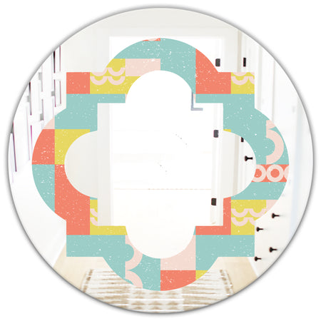 Retro Abstract Design III - Modern Round or Oval Wall Mirror - Quatrefoil