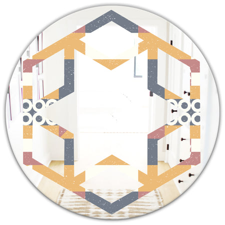 Retro Geometric Design VI - Modern Round or Oval Wall Mirror - Hexagon Star