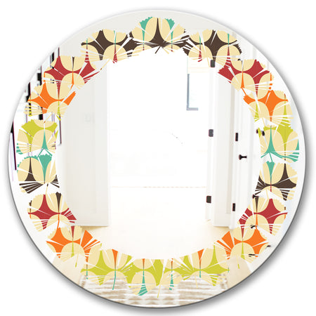 Abstract Retro Geometric Pattern V - Modern Round or Oval Wall Mirror - Leaves