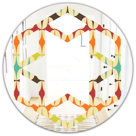 Abstract Retro Geometric Pattern V - Modern Round or Oval Wall Mirror - Hexagon Star