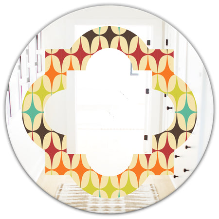 Abstract Retro Geometric Pattern V - Modern Round or Oval Wall Mirror - Quatrefoil