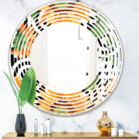 Retro Floral Botanical II - Modern Round or Oval Wall Mirror - Wave