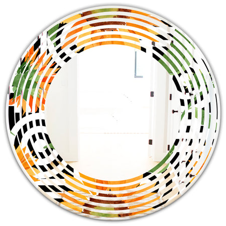 Retro Floral Botanical II - Modern Round or Oval Wall Mirror - Wave
