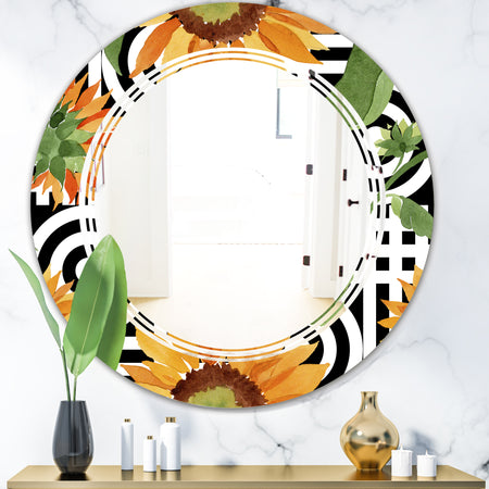 Retro Floral Botanical II - Modern Round or Oval Wall Mirror - Triple C