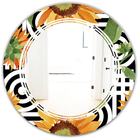 Retro Floral Botanical II - Modern Round or Oval Wall Mirror - Triple C