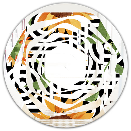 Retro Floral Botanical II - Modern Round or Oval Wall Mirror - Whirl