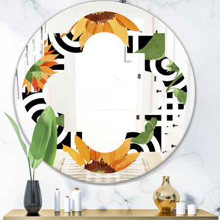Retro Floral Botanical II - Modern Round or Oval Wall Mirror - Quatrefoil