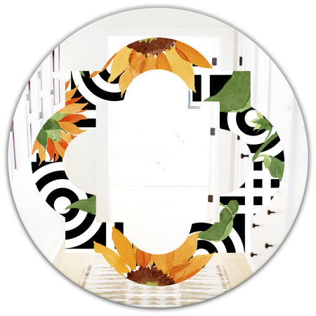 Retro Floral Botanical II - Modern Round or Oval Wall Mirror - Quatrefoil