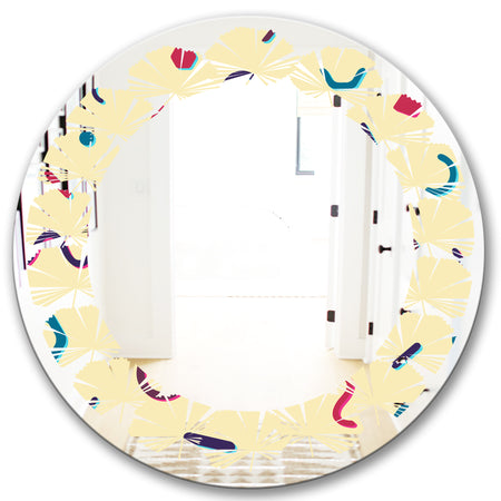 Retro Abstract Pattern Design VI - Modern Round or Oval Wall Mirror - Leaves