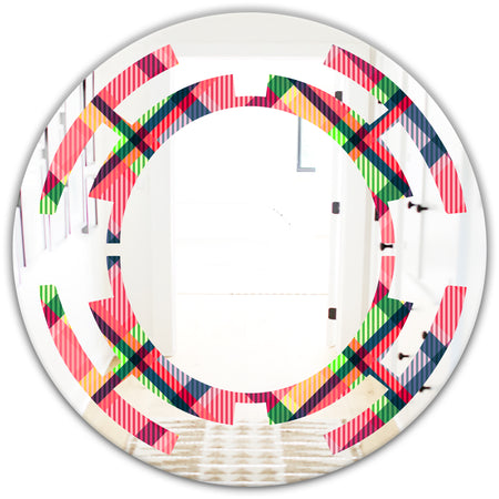 Tartan Geometrical Texture I - Modern Round or Oval Wall Mirror - Space