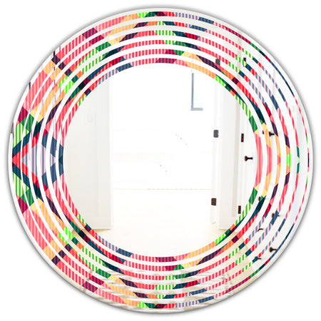 Tartan Geometrical Texture I - Modern Round or Oval Wall Mirror - Wave