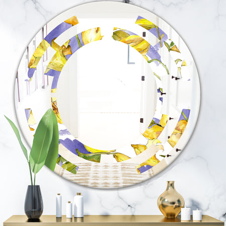 Retro Handdrawn Poppies V - Cottage Round or Oval Wall Mirror - Space