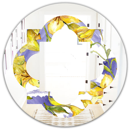 Retro Handdrawn Poppies V - Cottage Round or Oval Wall Mirror - Quatrefoil