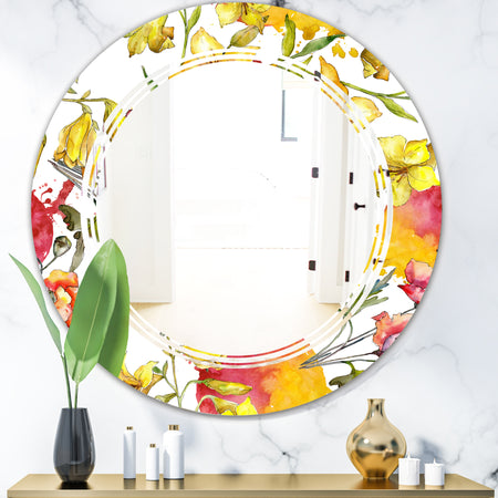 Retro Handdrawn Poppies IV - Cottage Round or Oval Wall Mirror - Triple C