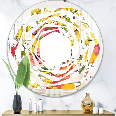 Retro Handdrawn Poppies IV - Cottage Round or Oval Wall Mirror - Whirl