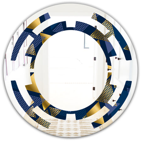 Retro Luxury Waves In Gold and Blue IX - Modern Round or Oval Wall Mirror - Space