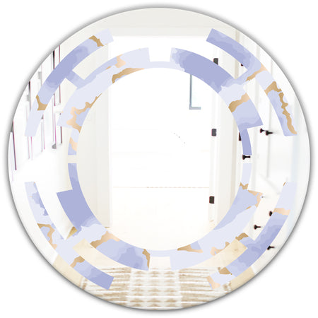 Pastel blue and gold abstract shapes pattern - Modern Round or Oval Wall Mirror - Space
