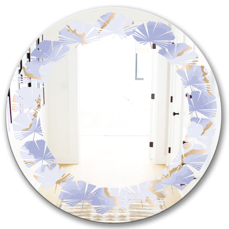 Pastel blue and gold abstract shapes pattern - Modern Round or Oval Wall Mirror - Leaves