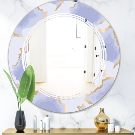 Pastel blue and gold abstract shapes pattern - Modern Round or Oval Wall Mirror - Triple C
