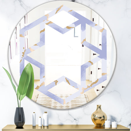 Pastel blue and gold abstract shapes pattern - Modern Round or Oval Wall Mirror - Hexagon Star