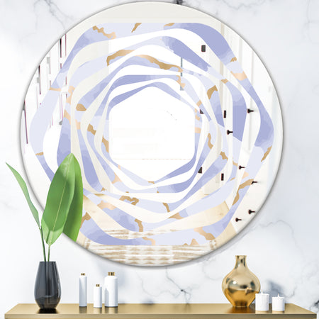 Pastel blue and gold abstract shapes pattern - Modern Round or Oval Wall Mirror - Whirl