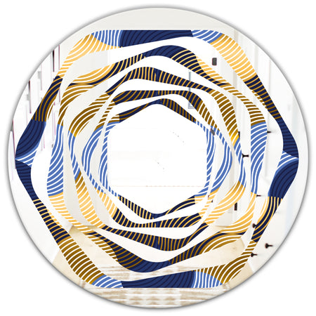 Retro Luxury Waves In Gold and Blue II - Modern Round or Oval Wall Mirror - Whirl