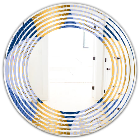 Retro Luxury Waves In Gold and Blue X - Modern Round or Oval Wall Mirror - Wave