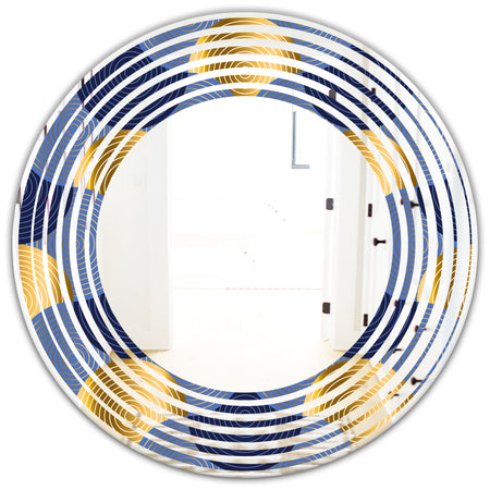 Retro Luxury Waves In Gold and Blue VIII - Modern Round or Oval Wall Mirror - Wave